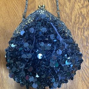 Black Iridescent Sequin crossbody mini purse with bronze chain